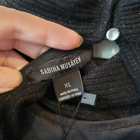 Sabina Musayev Black Metallic Ruched Dress Long Sleeve Party Holiday Fun Sexy - Picture 15 of 16